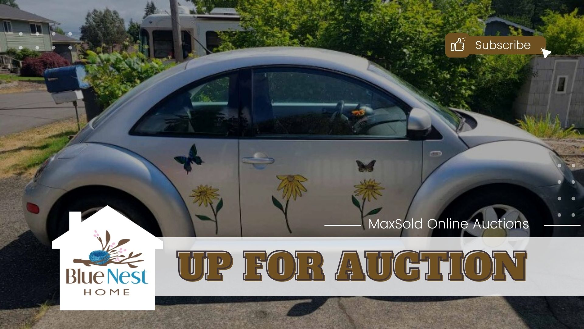 Youtube preview of a vehicle for sale at online estate sale auction a 2000 Volkswagen beetle in Shelton Washington with Blue Nest Home.