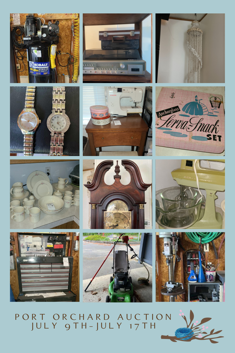 collage of items for sale at online estate sale in Port Orchard Washington