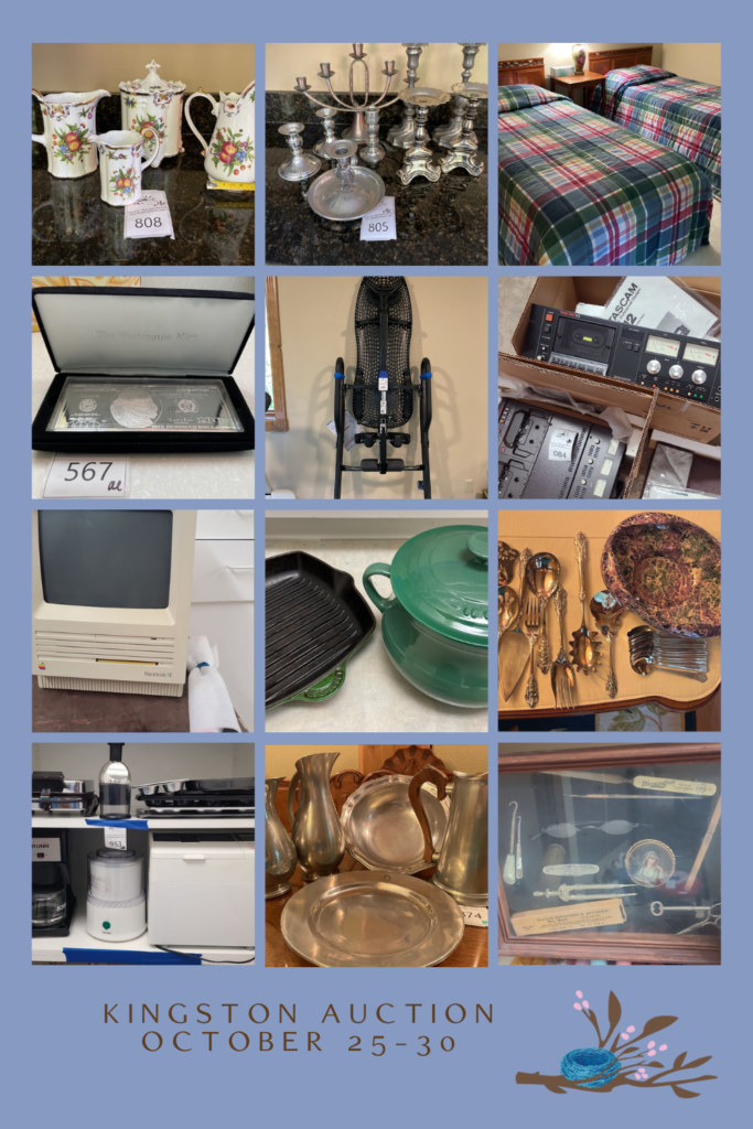 Kingston estate sale auction collage of items for sale.