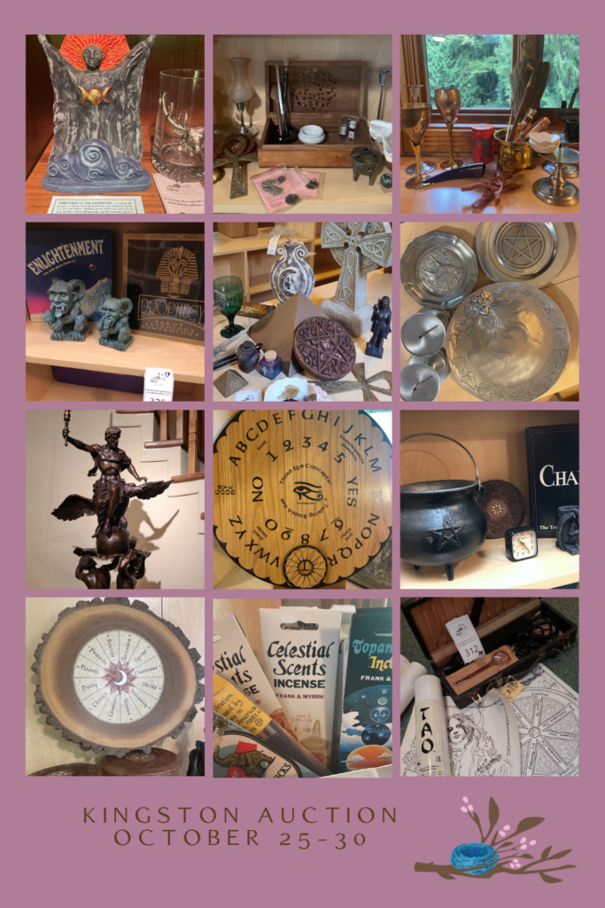 Metaphysical auction located in Kingston Washington online only. Collage of items for sale.