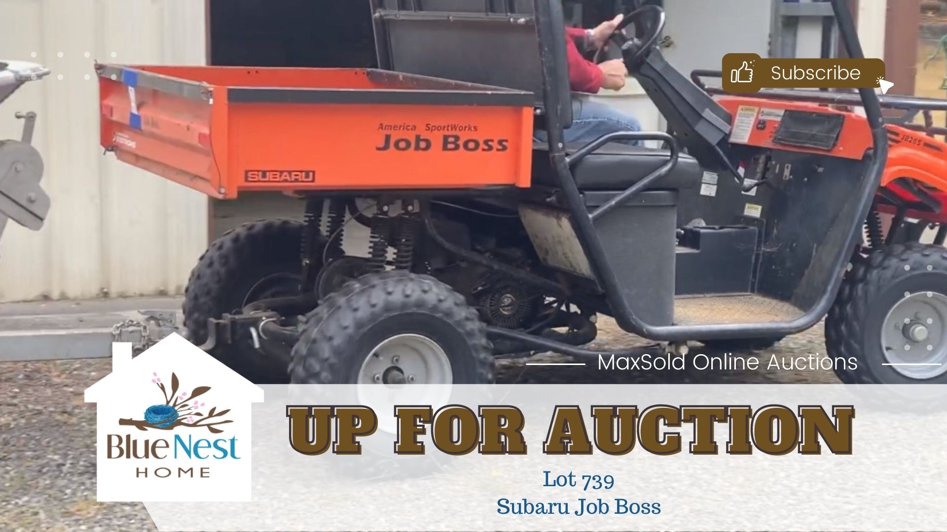 Subaru job boss up for estate sale auction with Blue Nest Home video of utility vehicle running