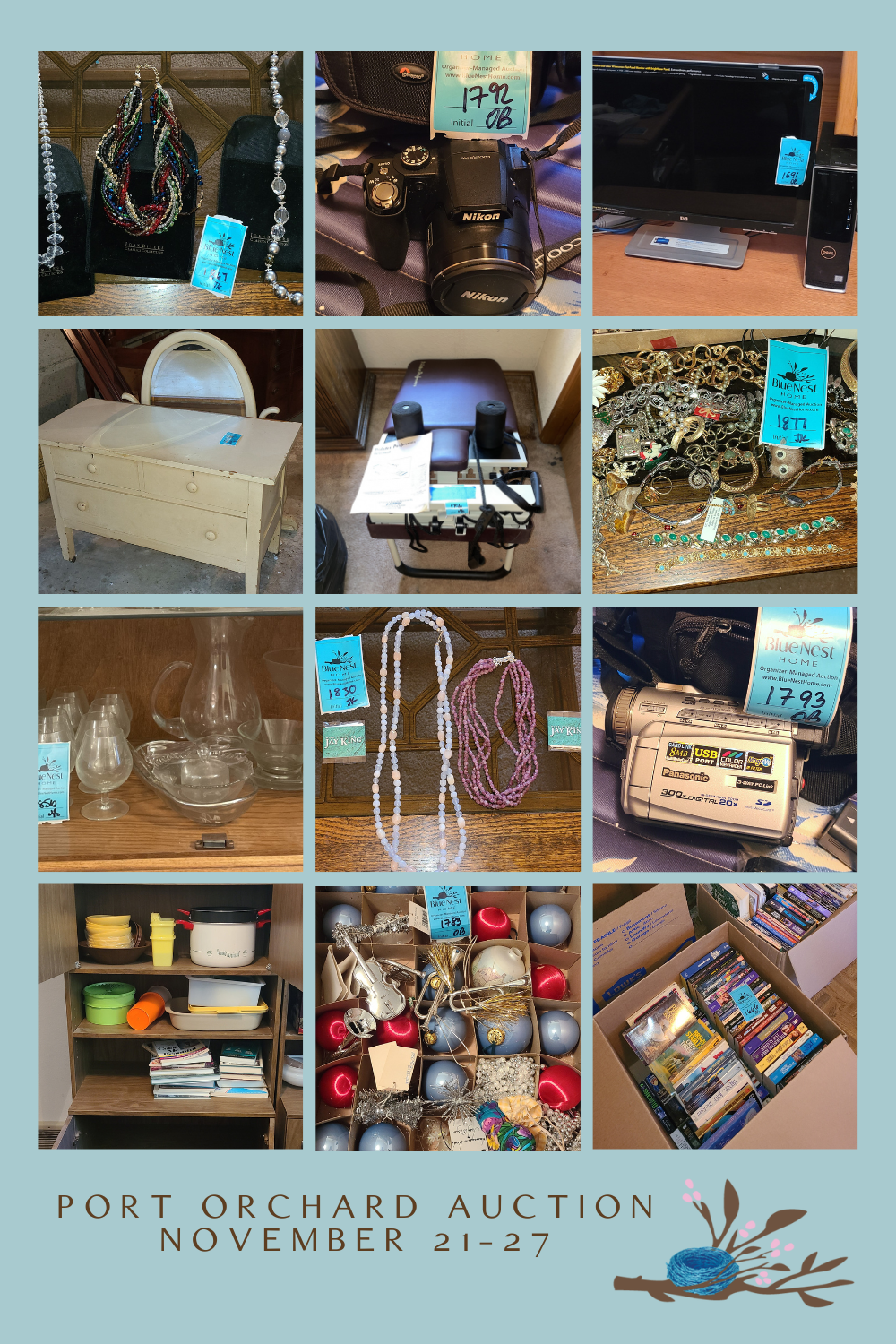 Port Orchard Jewelry and house goods online auction collage of items for sale.