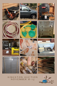 kingston online auction with blue nest home collage of items for sale.