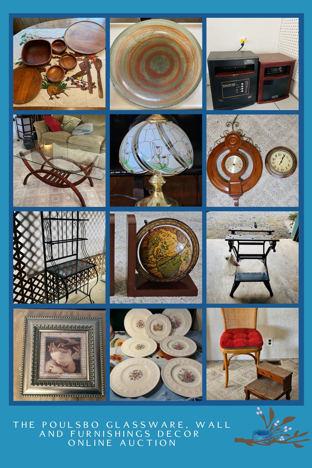 Poulsbo Glassware, Wall and Furnishings Decor Online Auction