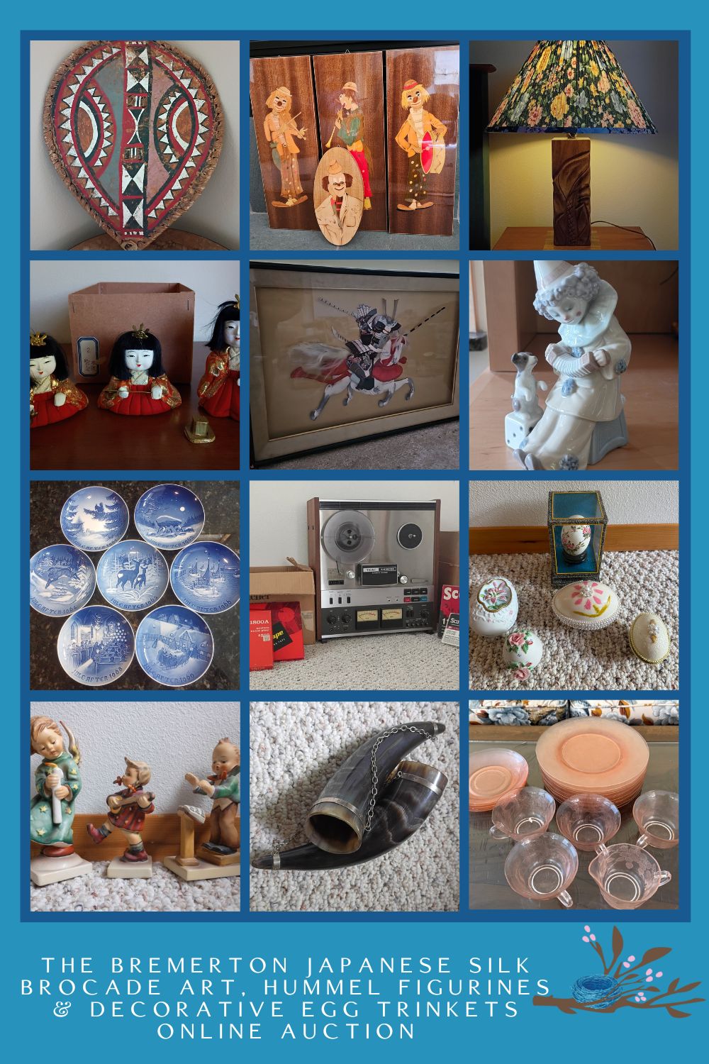 The Bremerton Japanese Silk Brocade Art, Hummel Figurines & Decorative Egg Trinkets Online Auction